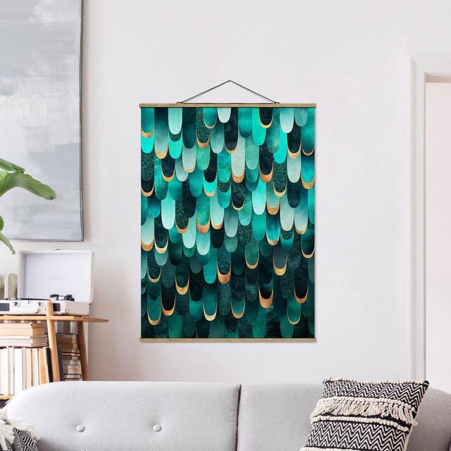 Feathers Gold Turquoise by Elisabeth Fredriksson - Painting Print Canora Grey Size: 106.5cm H x 80cm W x 0.3cm D on Productcaster.