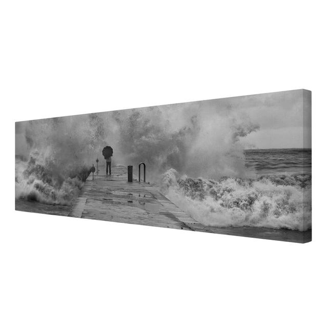 Raging Sea - Wrapped Canvas Graphic Art Print East Urban Home Size: 50cm L x 150cm W on Productcaster.