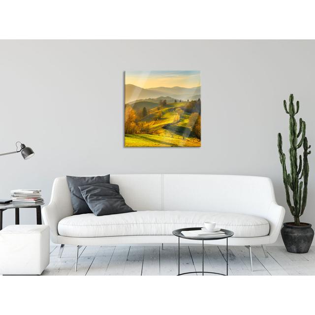 Hilly Autumn Landscape at Sunset - Unframed Photograph on Glass Alpen Home Size: 80cm H x 80cm W x 0.4cm D on Productcaster.