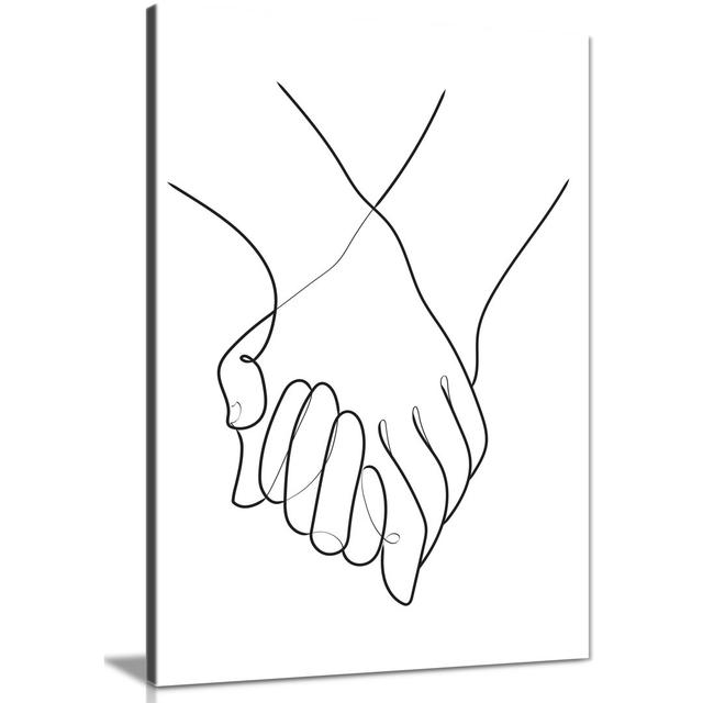 Black Line Art Holding Hands Artistic - Wrapped Canvas Print Panther Print Size: 76cm H x 51cm W on Productcaster.