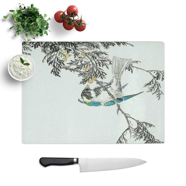 Glass Great Tit Bird On A Cypress Tree by Numata Kashu Chopping Board East Urban Home Size: 28.5 cm W x 20 cm L on Productcaster.