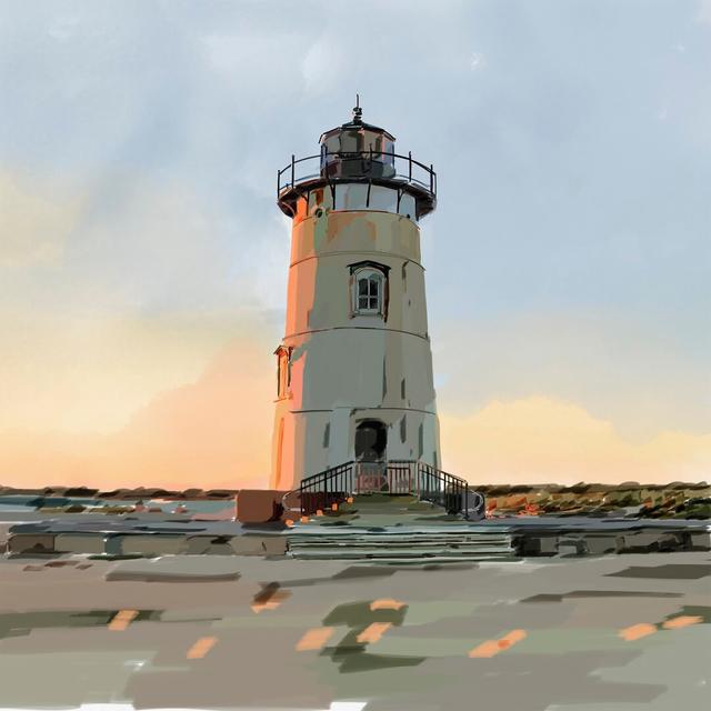 Lighthouse Scene I by Emily Kalina - Wrapped Canvas Art Prints Breakwater Bay Size: 30cm H x 30cm W x 3.8cm D on Productcaster.