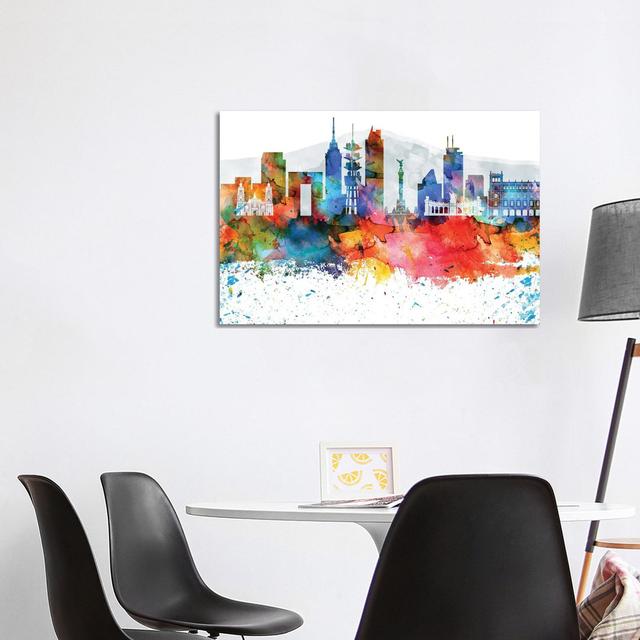 Mexico City Colourful Watercolour Skyline by WallDecorAddict - Wrapped Canvas Painting Latitude Run Size: 66.04cm H x 101.6cm W x 1.91cm D on Productcaster.