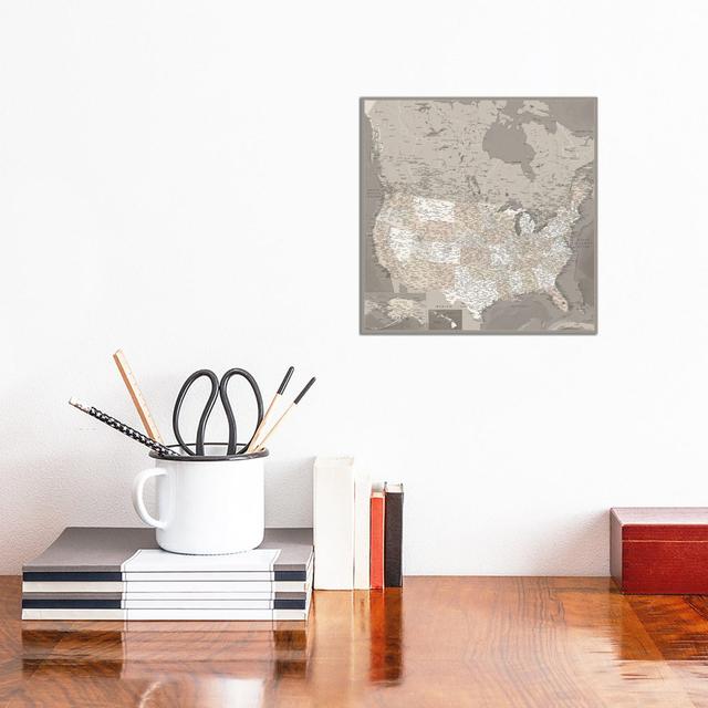 Detailed Map Of Usa And Canada, Davey by Blursbyai - No Frame Gallery-Wrapped Canvas Giclée on Canvas Lark Manor Size: 30.48cm H x 30.48cm W on Productcaster.