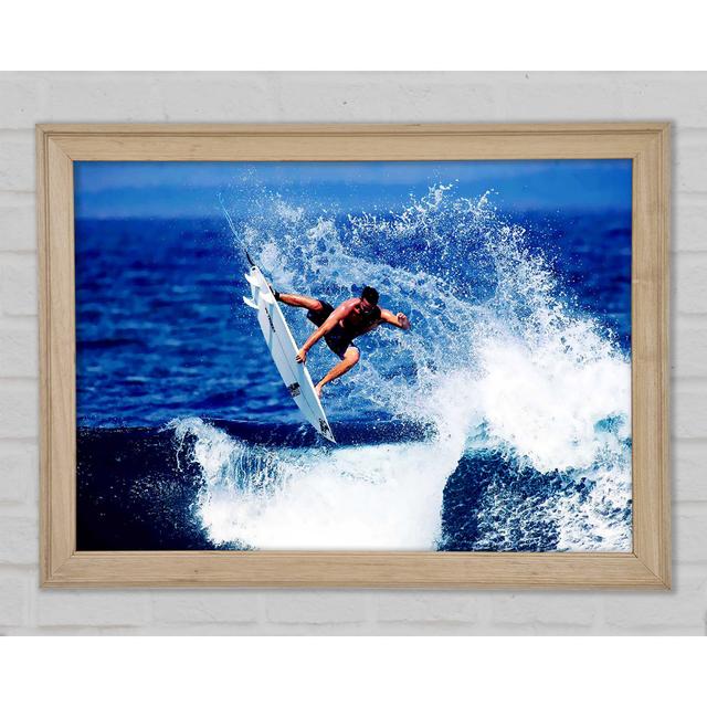 Surfer Jumping The Wave Framed Print Highland Dunes Size: 29.7cm H x 42cm W x 1.5cm D on Productcaster.