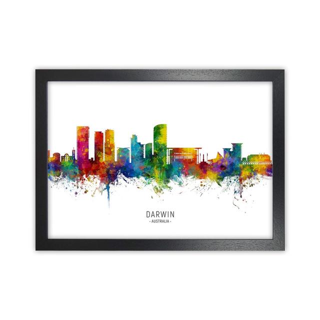 Darwin Australia Skyline by Michael Tompsett - Graphic Art Print Latitude Run Size: 25cm H x 34cm W x 3cm D, Format: Black Framed on Productcaster.