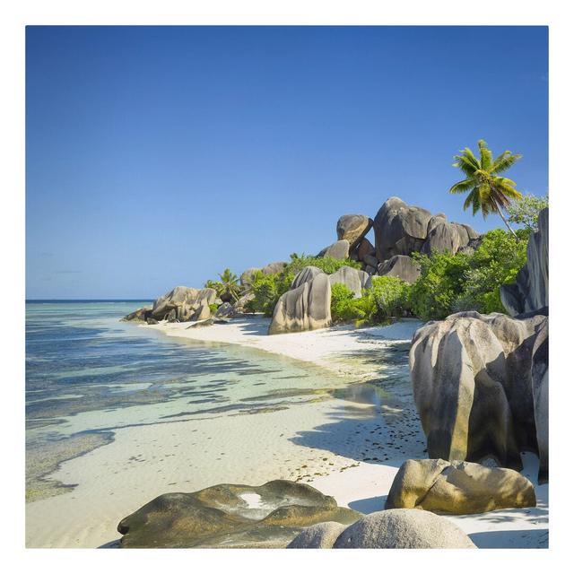 Dreamy Beach in The Seychelles - Wrapped Canvas Graphic Art Highland Dunes Size: 50cm H x 50cm W, Format: 330g/m³ recycled canvas on Productcaster.