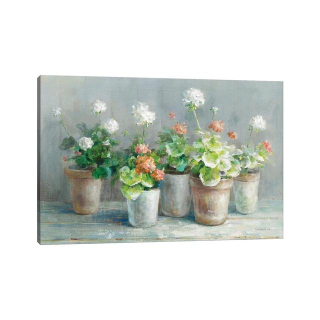 Farmhouse Geraniums Crop by Danhui Nai - Wrapped Canvas Graphic Art ClassicLiving Size: 30.48cm H x 45.72cm W x 1.91cm D on Productcaster.