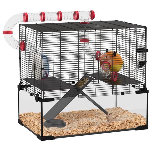 Hamster Cage with Ramp PawHut Size: 57" H x 60" W x 40" D on Productcaster.