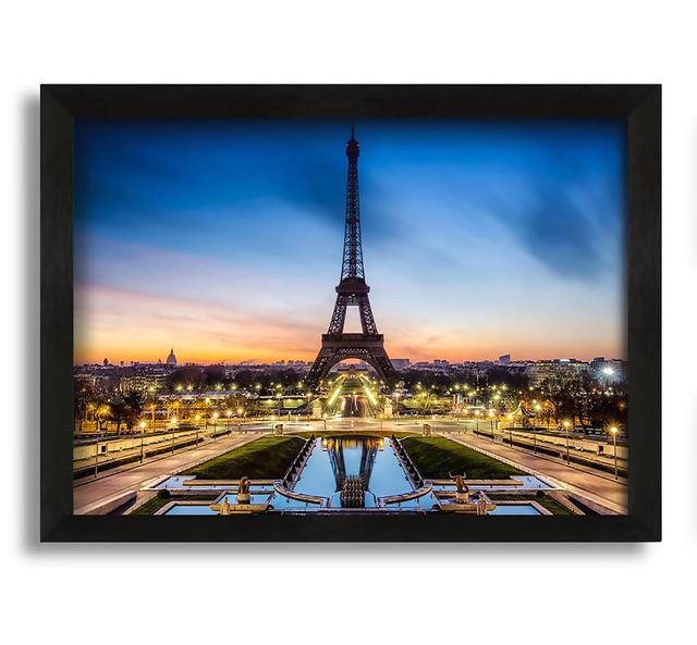 Eiffel Tower Night Lights Latitude Run Format: Black Framed Canvas, Size: 42cm H x 60cm W x 10cm D on Productcaster.