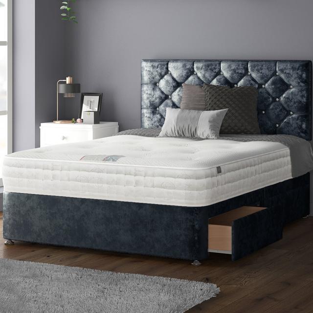 Fall Divan Bed Set Rosdorf Park Colour: Denim, Size: Super King (6'), Storage Type: 2 Foot-end Drawers on Productcaster.