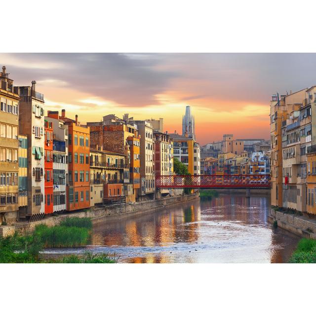 Sunset In Old Girona Town - Wrapped Canvas Print 17 Stories Size: 51cm H x 76cm W on Productcaster.