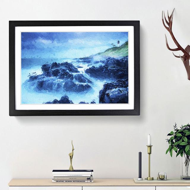 Lighthouse on a Hill with Seascape - Picture Frame Painting Print East Urban Home Size: 27cm H x 36cm W x 2cm D, Frame Option: Black Framed on Productcaster.