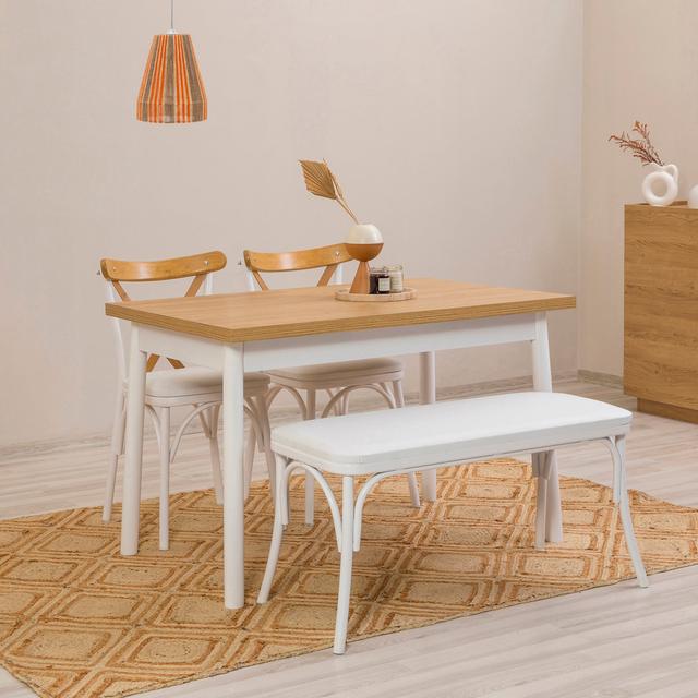 Kathleen 3 - Person Dining Set August Grove Table Top Colour: Natural, Table Base Colour: White, Chair Colour: Natural/White on Productcaster.