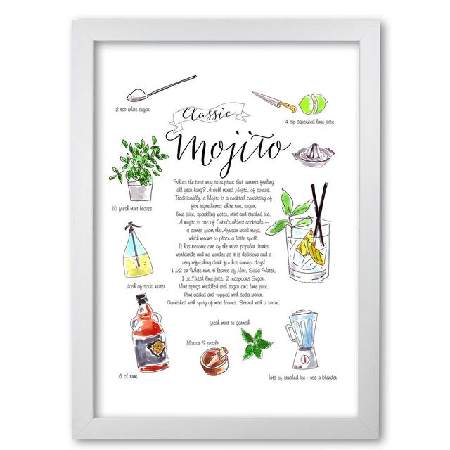 Mojito Cocktail Recipe - Print East Urban Home Frame Options: White Grain, Size: 59.4 cm H x 42 cm W x 5 cm D on Productcaster.