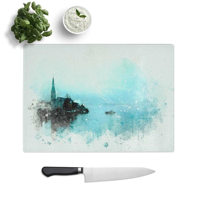 Tempered Glass Boat in Hallstatt Austria Chopping Board East Urban Home Size: 28.5 cm W x 20 cm L on Productcaster.