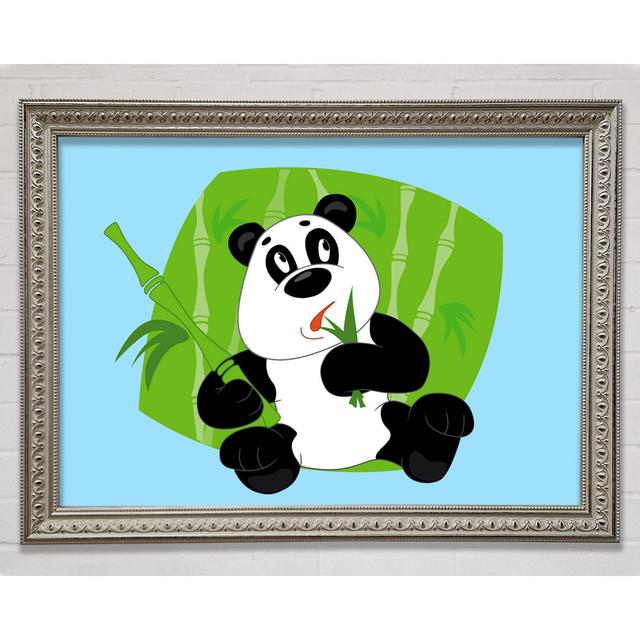 Panda Eating Bamboo Pink Framed Print Bright Star Colour: Baby Blue, Size: 42cm H x 59.7cm W on Productcaster.