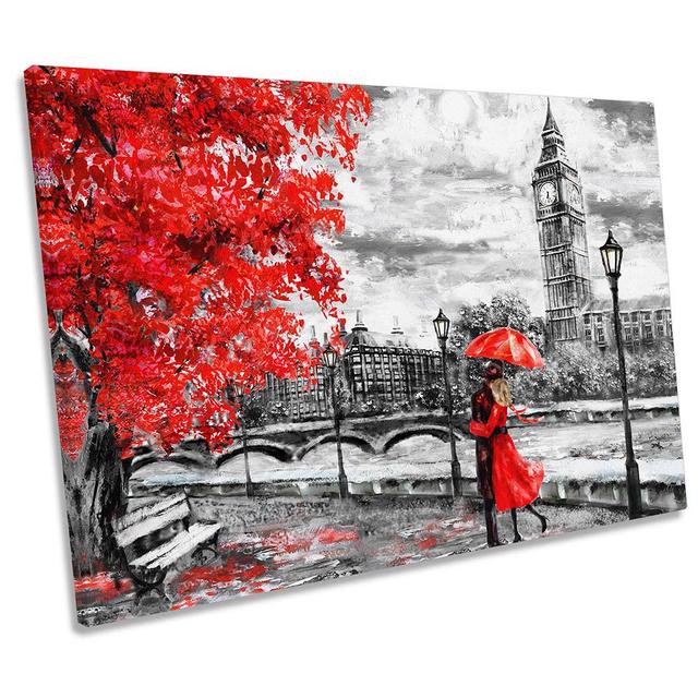 London Umbrella Blossom Floral - Wrapped Canvas Print Marlow Home Co. Size: 50.8cm H x 76.2cm W x 2cm D on Productcaster.