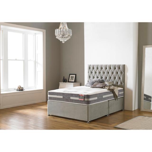 Norsworthy Coilsprung Divan Bed Set Ebern Designs Colour: Silver Linen, Storage Type: 2 Drawers, Size: Small Double on Productcaster.