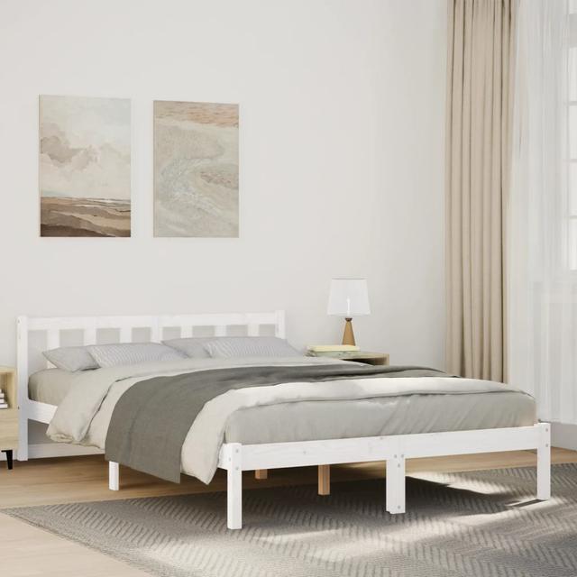 Bed Frame Home Bedstead Bed Base Mattress Foundation Solid Pinewood Rosalind Wheeler Size: 140 x 220 cm, Colour: White on Productcaster.