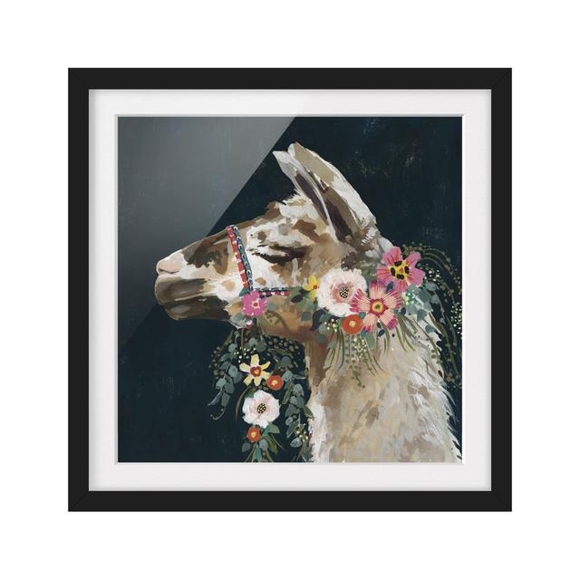 Llama with Flower Decoration II - Picture Frame Graphic Art Isabelle & Max Frame Option: Black Framed, Size: 70cm H x 70cm W x 2cm D on Productcaster.