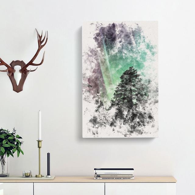 Northern Lights Over The Forest - Wrapped Canvas Painting East Urban Home Size: 91cm H x 60cm W x 4cm D on Productcaster.