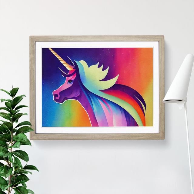 Beautiful Unicorn Abstract - Picture Frame Graphic Art Happy Larry Size: 34cm H x 46cm W x 2cm D, Frame Colour: Oak Framed on Productcaster.