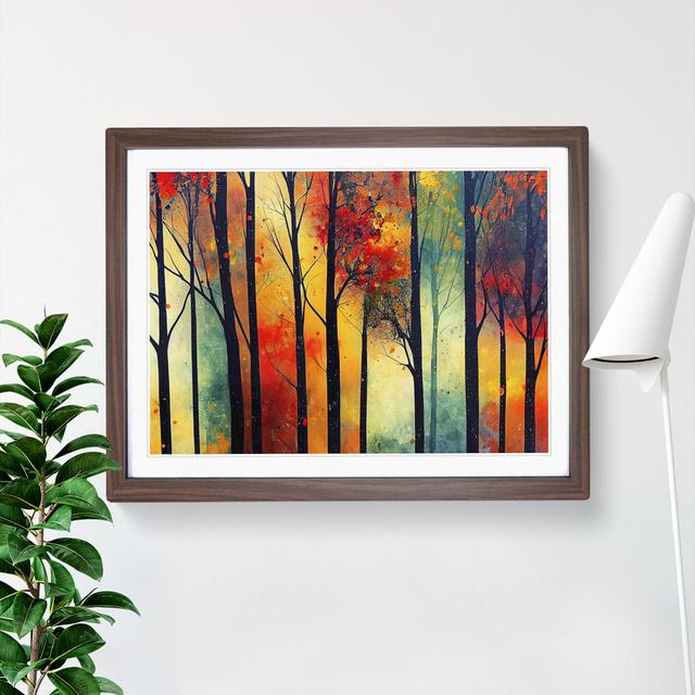 Colourful Autumn Forest Vol.1 Abstract - Single Picture Frame Painting Marlow Home Co. Frame Colour: Walnut, Size: 46cm H x 64cm W x 2cm D on Productcaster.