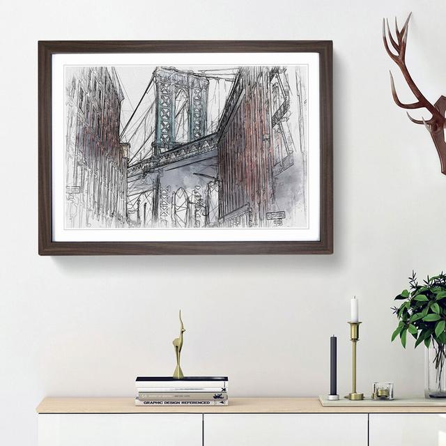 George Washington Bridge in Abstract - Picture Frame Graphic Art Print East Urban Home Size: 36cm H x 48cm W x 2cm D, Frame Option: Walnut Framed on Productcaster.