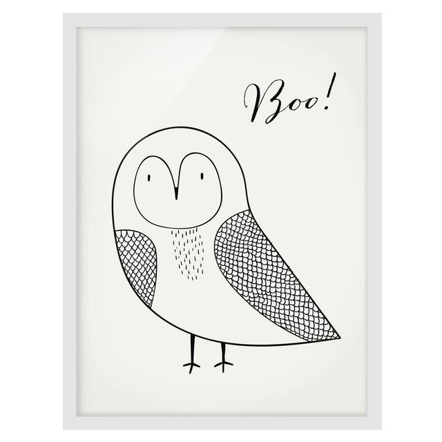 Owl Boo Drawing - Picture Frame Graphic Art Harriet Bee Frame Option: White Framed, Size: 40cm H x 30cm W x 2cm D on Productcaster.