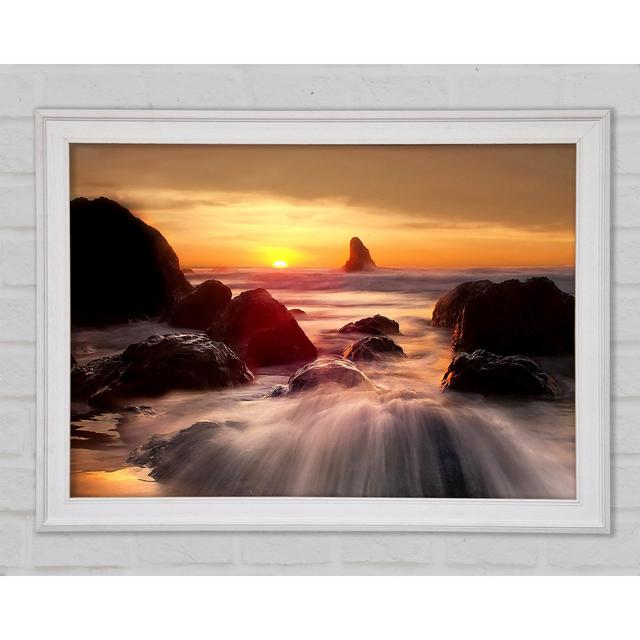 Ocean Waves Spilling On The Rocks Framed Print Wall Art Highland Dunes Size: 84.1cm H x 118.9cm W x 1.5cm D, Format: White Framed Paper on Productcaster.