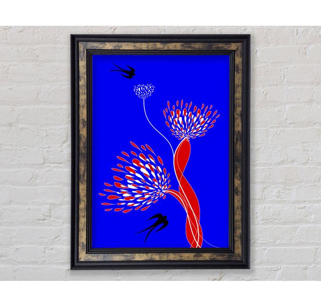 Flower Doves Blue On Red - Single Picture Frame Art Prints Bright Star Size: 42cm H x 29.7cm W x 8cm D on Productcaster.