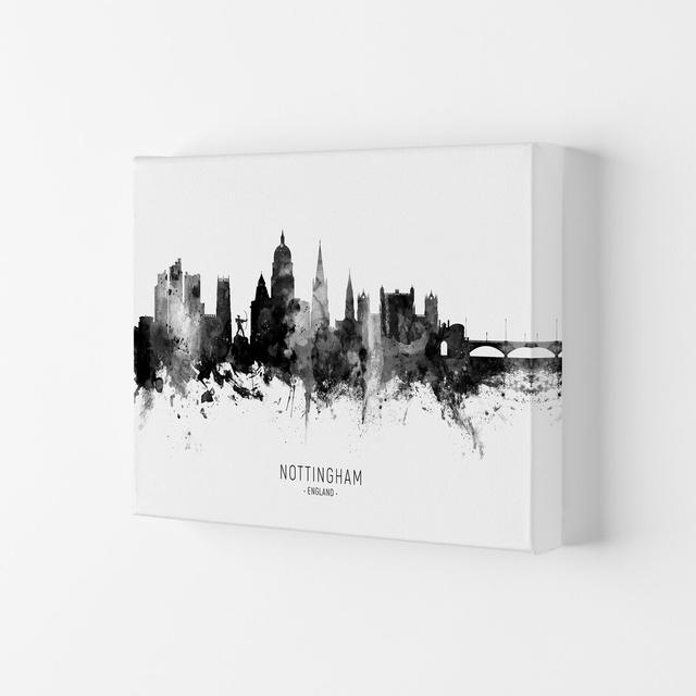 Nottingham England Skyline Black White City Name by Michael Tompsett - Graphic Art Print Latitude Run Size: 42cm H x 59.4cm W x 4cm D, Format: Wrapped on Productcaster.