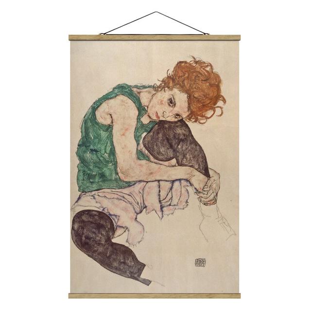 Stoffbild Sitting Woman with Raised Knee von Egon Schiele Rosalind Wheeler Maße: 150 cm H x 100 cm B x 0,3 cm T on Productcaster.