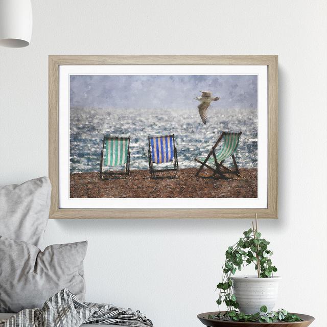 Seagull over Brighton Beach Deckchairs - Picture Frame Graphic Art East Urban Home Frame Option: Oak Framed, Size: 27cm H x 36cm W x 2cm D on Productcaster.