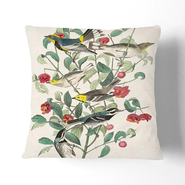 Collection of Warbler Birds by John James Audubon Cushion with Filling East Urban Home Backing Colour: White, Size: 40 x 40 cm on Productcaster.