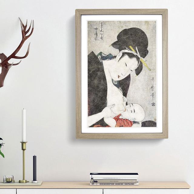 Mother & Child by Kitagawa Utamaro - Picture Frame Painting Print East Urban Home Frame Option: Oak Framed, Size: 36cm H x 27cm W x 2cm D on Productcaster.