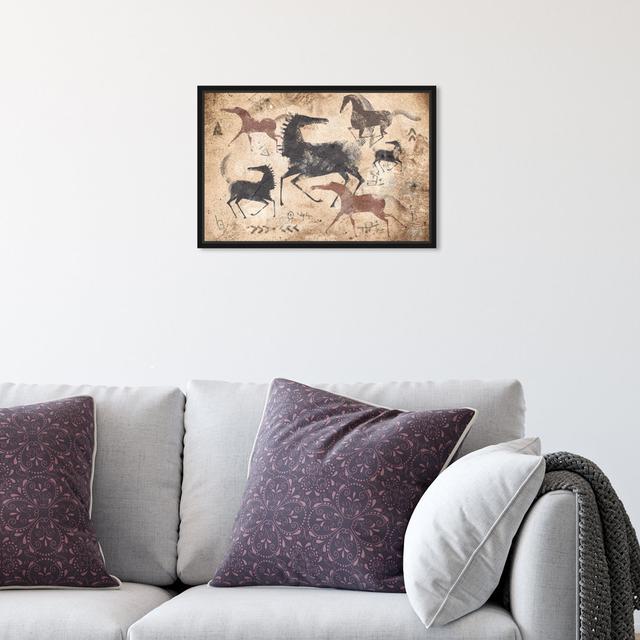 Abstract Caveman Horse Drawing, Traditional White And Black Canvas Wall Art Print For Office Oliver Gal Format: Black Framed, Size: 25.4cm H x 38.1cm on Productcaster.