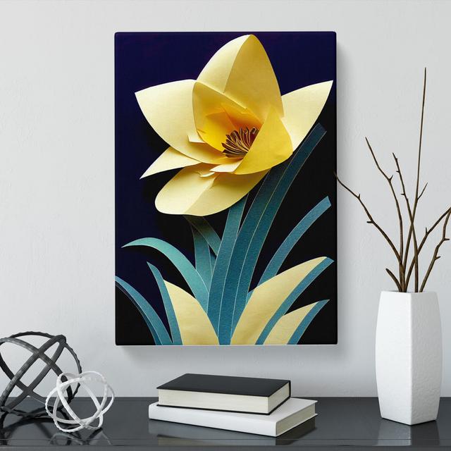 Daffodil Flower Torn Paper - Wrapped Canvas Graphic Art Marlow Home Co. Size: 60cm H x 40cm W x 3cm D on Productcaster.