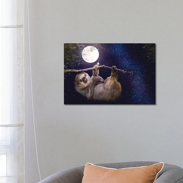 Cute Sloth Hanging On A Branch In Evening by Susan Schmitz - Wrapped Canvas Print Alpen Home Size: 45.72cm H x 66.04cm W x 3.81cm D on Productcaster.