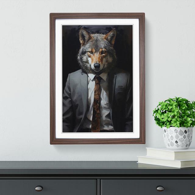 XYZ-FRM-V1223-1697 Wolf In A Suit Painting No.4 - Single Picture Frame Print on Wood Big Box Art Frame Colour: Walnut, Size: 34cm H x 25cm W x 2cm D on Productcaster.