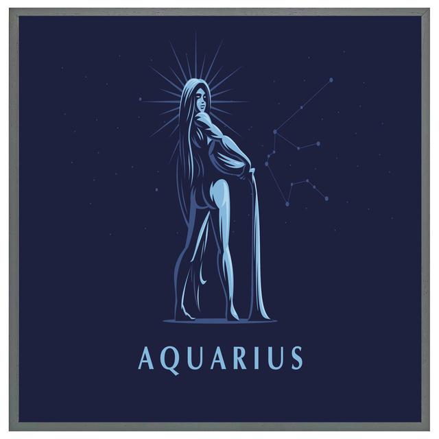 Goslinga Sign Of The Zodiac Aquarius - Print Happy Larry Size: 76cm H x 76cm W x 4cm D, Frame Colour: Grey on Productcaster.