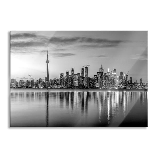 Toronto Skyline At Dusk, Monochrome - No Frame Print on Glass Brayden Studio Size: 60cm H x 80cm W x 0.4cm D on Productcaster.