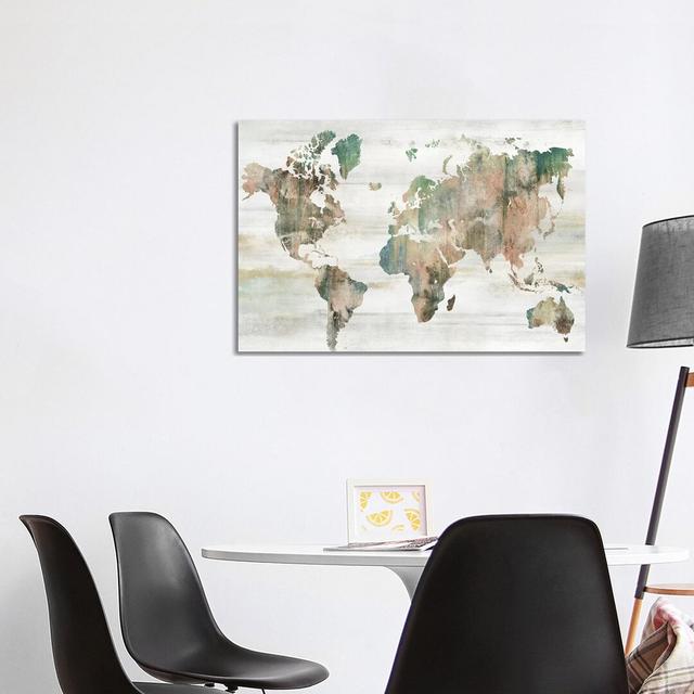 Map Of The World by Isabelle Z - Print on Canvas 17 Stories Size: 66.04cm H x 101.6cm W x 1.91cm D, Format: Wrapped Canvas on Productcaster.