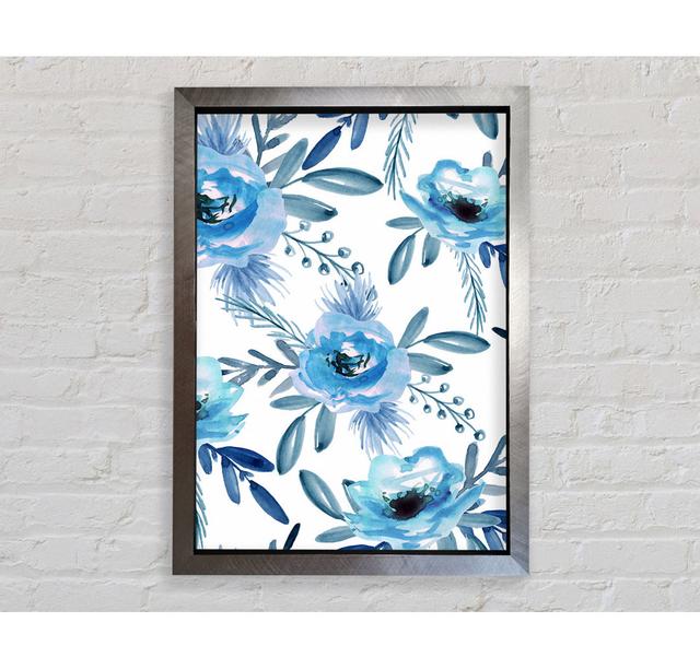 Blue Rose Bloom - Print Ophelia & Co. Size: 84.1cm H x 59.7cm W x 3.4cm D, Format: Silver Framed Paper on Productcaster.