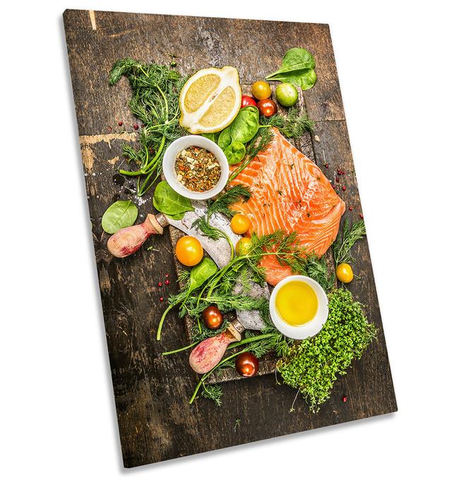 Salmon Fillet Fresh Food CANVAS WALL ART Portrait Print Picture Multi-Coloured 17 Stories Size: 45.7cm H x 30.5cm W on Productcaster.