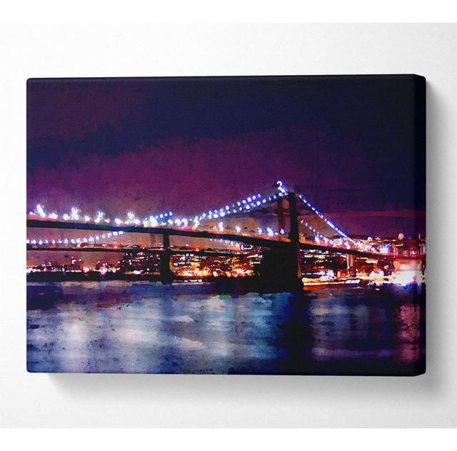 Brooklyn Bridge Lights By The Water - Wrapped Canvas Art Prints Latitude Run Size: 50.8cm H x 81.3cm W x 10cm D on Productcaster.