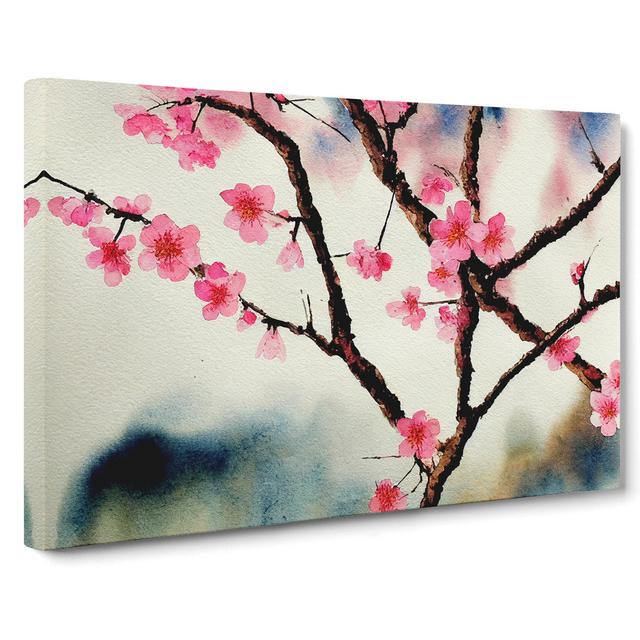 Cherry Blossom Watercolour Flowers - Wrapped Canvas Print Marlow Home Co. on Productcaster.