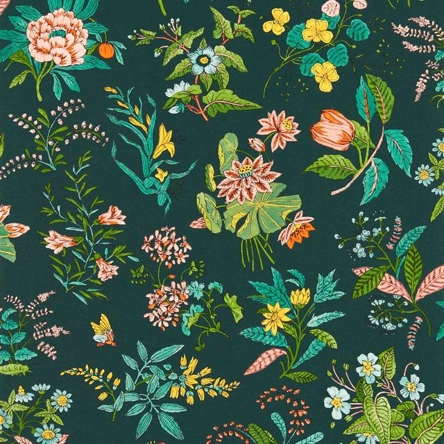 Harlequin x Sophie Robinson Woodland Floral 10.05m x 68.6cm Wallpaper Roll Harlequin Colour: Jade/Malachite/Rose Quartz on Productcaster.