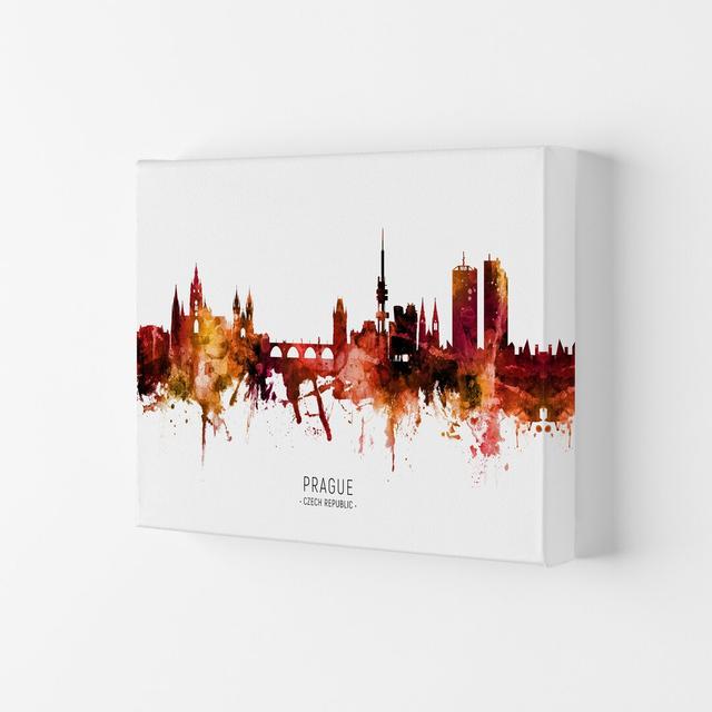 Prague Czech Republic Skyline Red City Name by Michael Tompsett - Print Ebern Designs Format: Wrapped Canvas, Size: 59.4cm H x 84cm W x 4cm D on Productcaster.